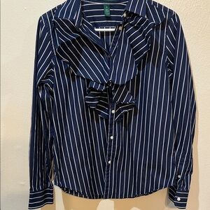 Lauren Ralph Lauren Blue and White Striped Button Down Shirt